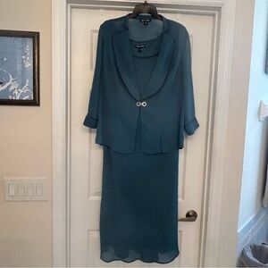 Dana Kay 14W 2 Pc Set Peacock Blue Sparkle Sheer Dress